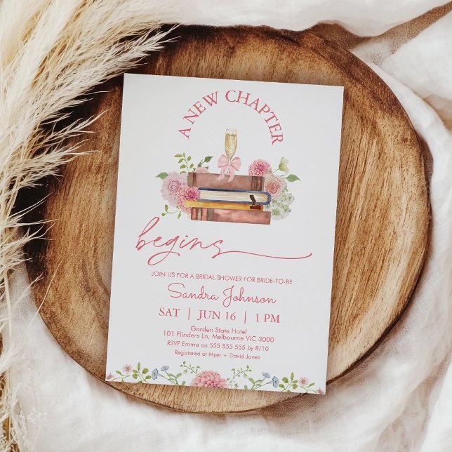 Invitation Rose floral Un nouveau chapitre commence la Fête d (A New Chapter Begins bridal Shower Invitation, New Chapter Bridal Shower Invite Template, Floral )