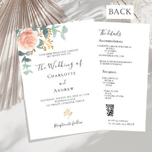 Invitation Rose floral vert rose QR détails RSVP mariage