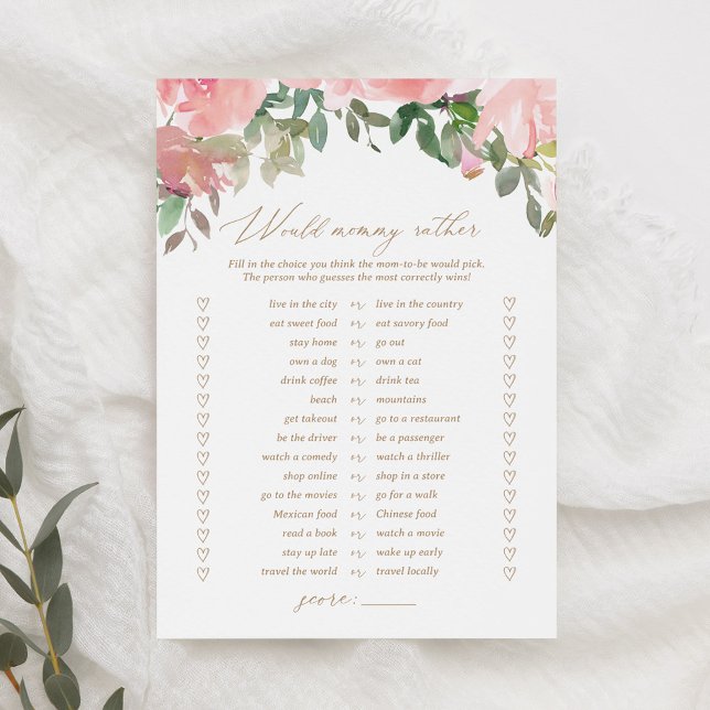 Invitation Rose Floral Voudrait Momie Plutôt Baby shower Jeu (Créateur téléchargé)