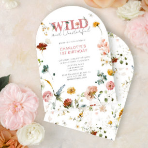 Invitation Rose Floral Wild & Onederful Girl 1er anniversaire