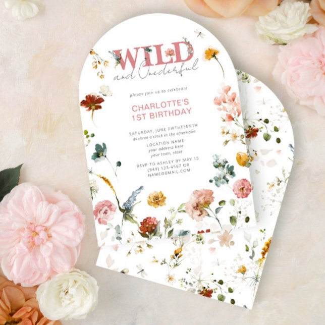 Invitation Rose Floral Wild & Onederful Girl 1er anniversaire (Créateur téléchargé)