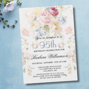 Invitation Rose Florale Élégante Peinte de Teint 95e Annivers