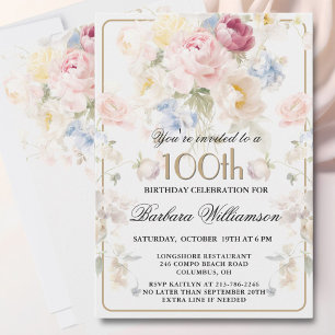Invitation Rose Florale Élégante Peinte de Teinte Rose pour 1