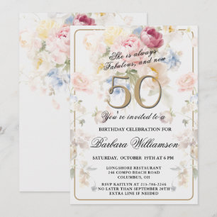 Invitation Rose Florale Élégante Peinte Teintée 50e Anniversa