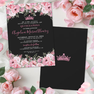 Invitation Rose Florale Quinceanera Noire