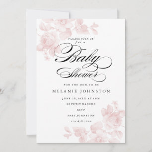 Invitation Rose Florale Vintage Fête de Naissance Fille Ros