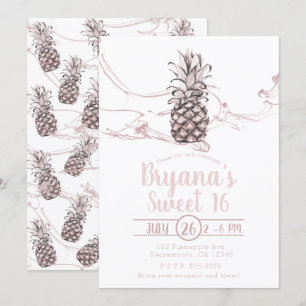 Invitation Rose Foncé Ananas Juteux Eté Douce Fête des 16 Ans