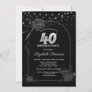 Invitation Rose foncé, Lumières à cordes Noir 40e anniversair