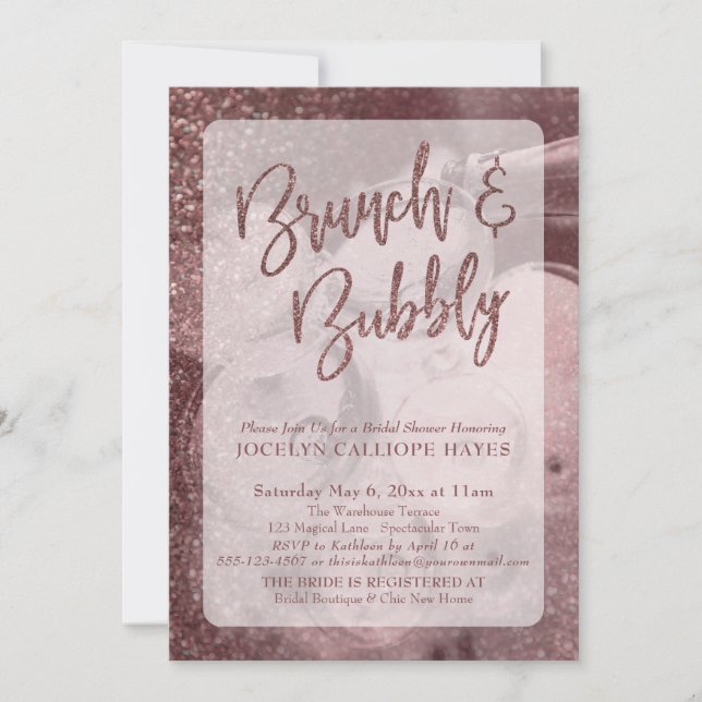Invitation Rose foncé Parties scintillant d'or Champagne Brun (Devant)