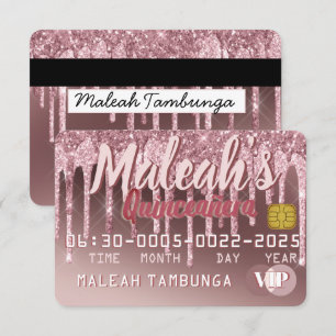 Invitation Rose foncé Quinceañera Gold & Parties scintillant