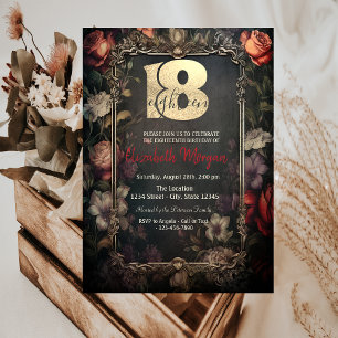 Invitation Rose Foncé Vintage Gothique 18e Anniversaire 