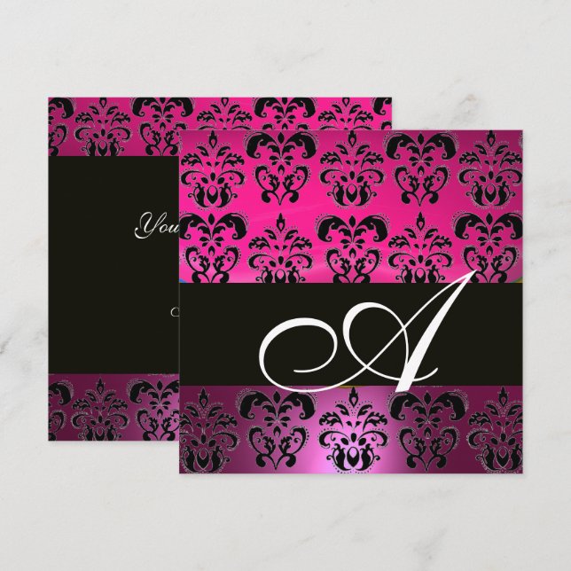 INVITATION ROSE, FUCHSIA NOIR, POURPRE DAMAS BLANC MONOGRAMME (Devant / Derrière)
