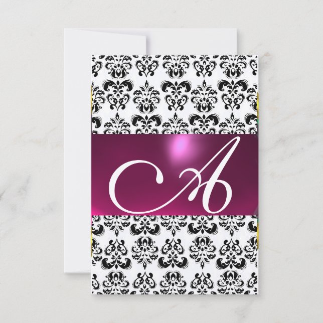 Invitation ROSE FUCHSIA OR DAMASK GEM MONOGRAM violet rsvp (Devant)