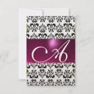 Invitation ROSE FUCHSIA OR DAMASK GEM MONOGRAM violet rsvp