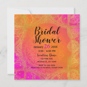 Invitation Rose Fuchsia Orange Or Indien Mandala Mariage