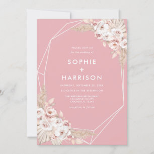 Invitation Rose géométrique Dusty Boho Pampas Mariage en herb