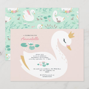 Invitation Rose girly élégant mignon belle cygne enfants