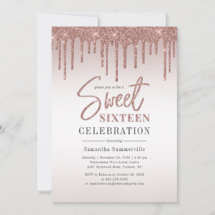 Invitation Rose Gold 16e anniversaire Script Party
