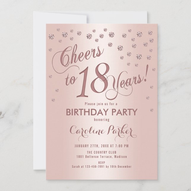 Invitation Rose Gold 18e fête d'anniversaire (Devant)