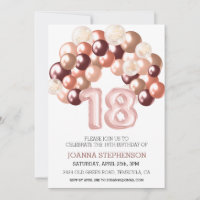Rose Gold 18ème Dix-Huit Arche de Ballons Numéro