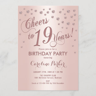 Invitation Rose Gold 19e fête d'anniversaire