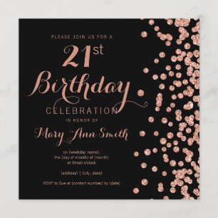 Invitation Rose Gold 21ème anniversaire Parties scintillant C