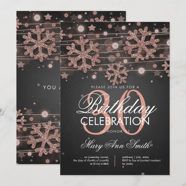 Invitation Rose Gold 30e anniversaire Parties scintillant d'h (Devant / Derrière)