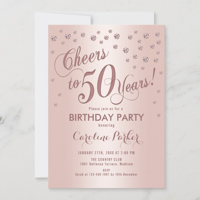 Invitation Rose Gold 50e fête d'anniversaire (Devant)