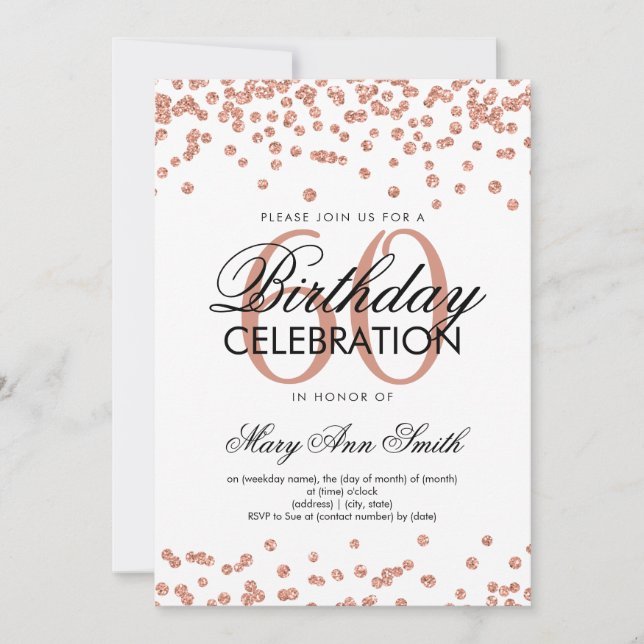 Invitation Rose Gold 60e anniversaire Parties scintillant de  (Devant)