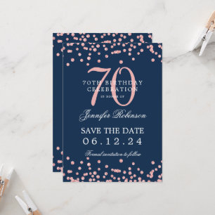 Invitation Rose Gold 70th Birthday Save Date Détails Marine B