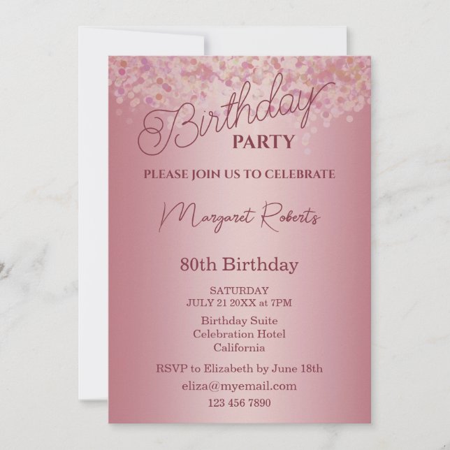 Invitation Rose Gold 80th Birthday Party  (Devant)