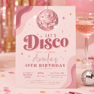 Invitation Rose Gold Anniversaire Rétro Disco