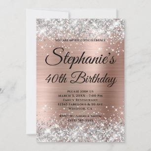 Invitation Rose Gold Argent Monogramme Fantaisie 40e Annivers