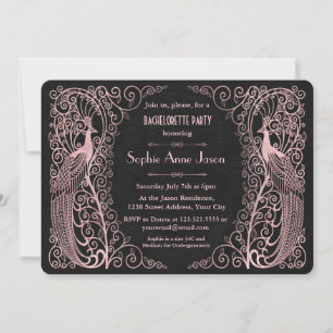 Invitation Rose Gold Art Deco Black Bachelorette
