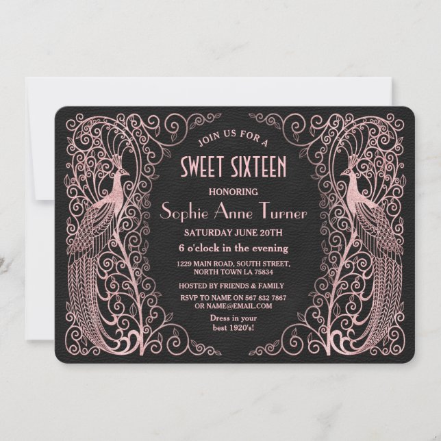 Invitation Rose Gold Art Peacocks 30e fête d'anniversaire (Devant)