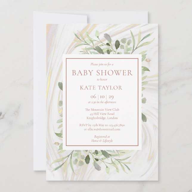 Invitation Rose Gold Baby Girl Douche | Saupoudrer (Devant)