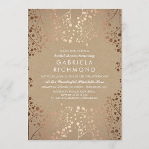 Invitation Rose Gold Baby's Breath Floral Fête des mariées