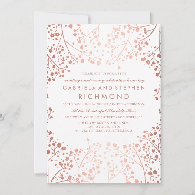 Invitation Rose Gold Baby's Breath Floral Mariage Anniversair (Devant)
