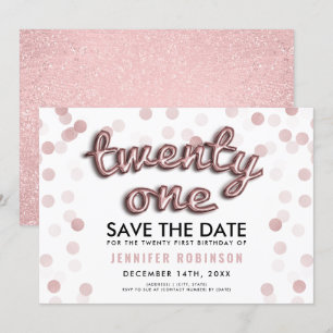 Invitation Rose Gold Ballons Parties scintillant 21e annivers