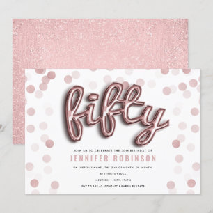 Invitation Rose Gold Ballons Parties scintillant 50e annivers