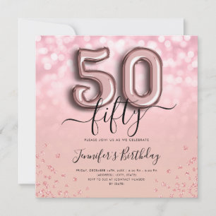 Invitation Rose Gold Balloon Parties scintillant 50e annivers