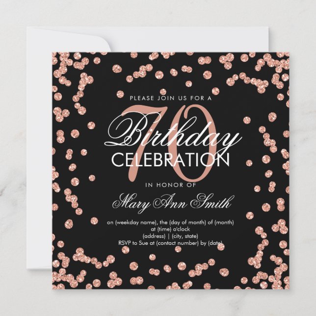 Invitation Rose Gold Black 70e anniversaire Parties scintilla (Devant)