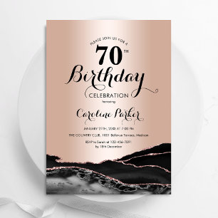 Invitation Rose Gold Black Agate Marbre 70e anniversaire