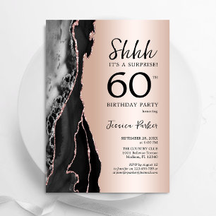 Invitation Rose Gold Black Agate Surprise 60e anniversaire