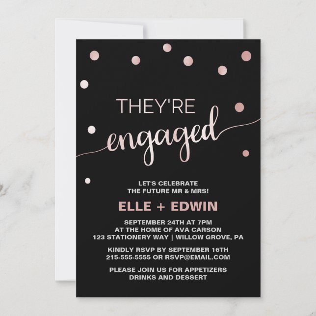 Invitation Rose Gold & Black Glam Confetti (Devant)
