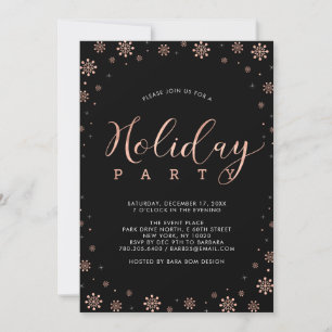 Invitation Rose Gold & Black Modern Snowflakes Fête
