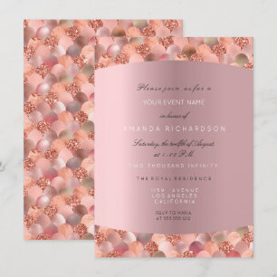 Invitation Rose Gold Black White Mermaid Scales Blush Bride