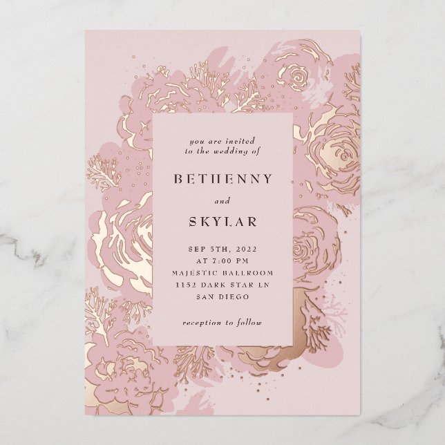 Invitation rose Gold Blooms Foil (Recto)