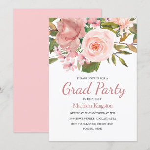 Invitation Rose Gold & Blush Flowers Graduation Party Invitat
