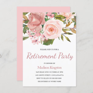 Invitation Rose Gold & Blush Flowers Retraite Parti Invitatio
